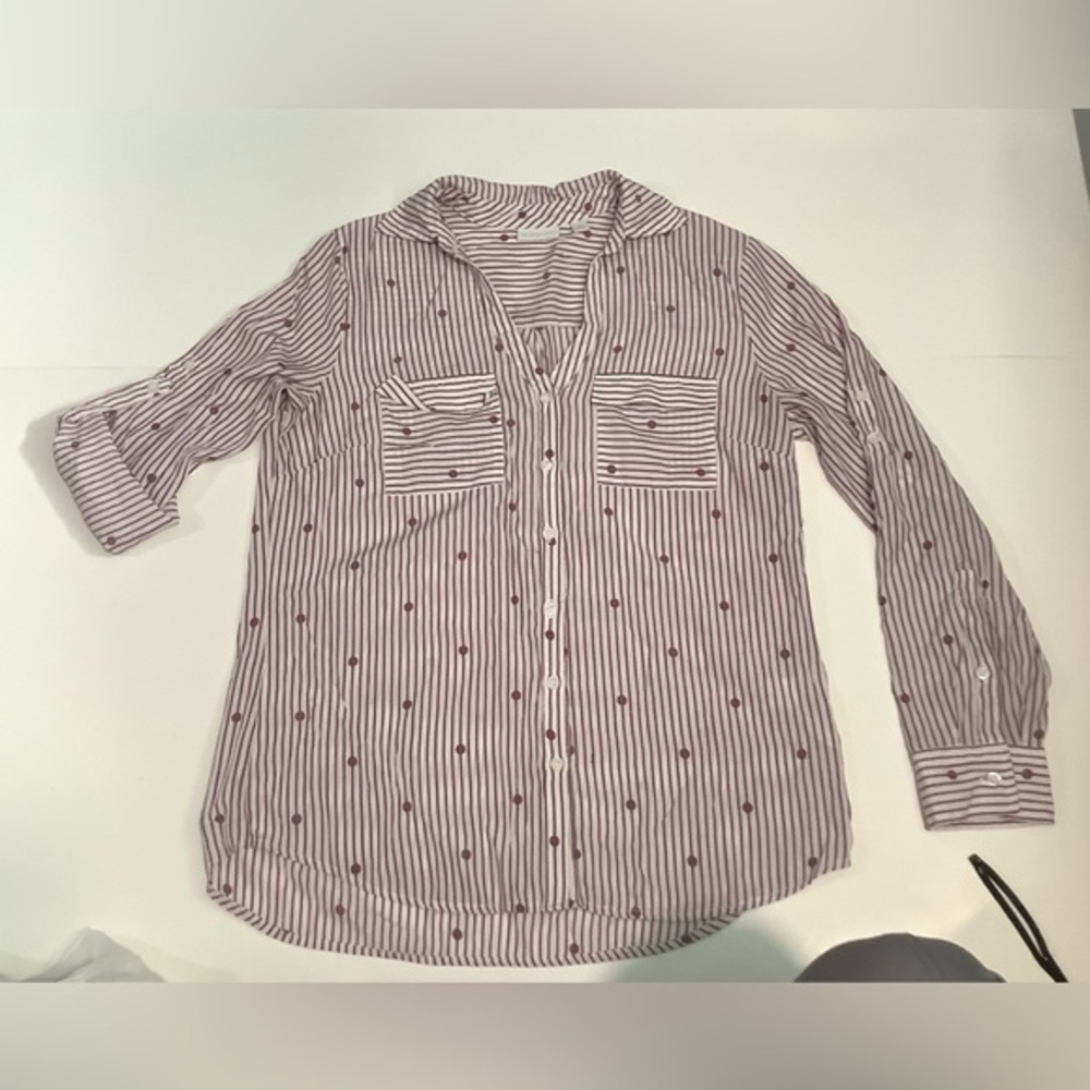 New York & Company Burgundy Striped Blouse
